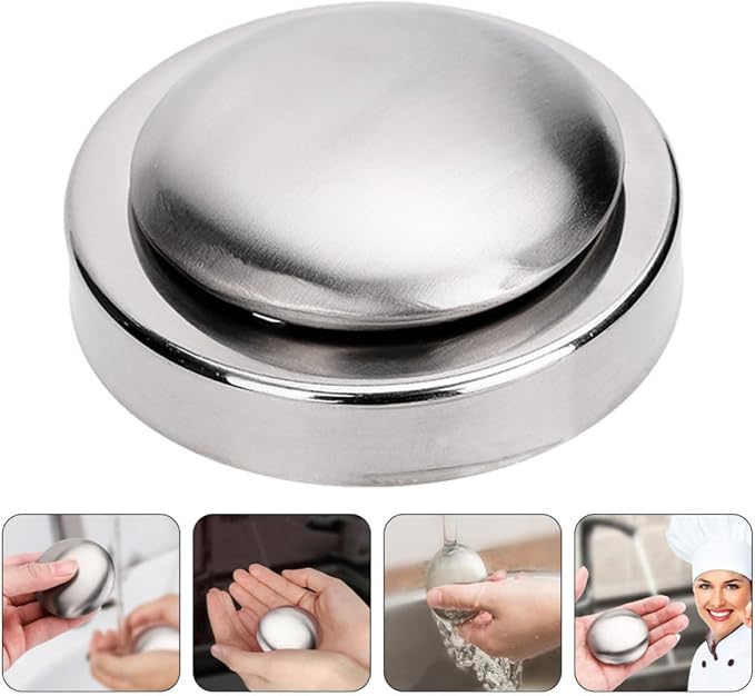 LIOOBO Stainless Steel Soap for Kitchen Odor Removal, Creative Round Design with Smooth Surface and No Burrs, Effective Stainless Steel Deodorant Soap for Fridge and Food Smell
