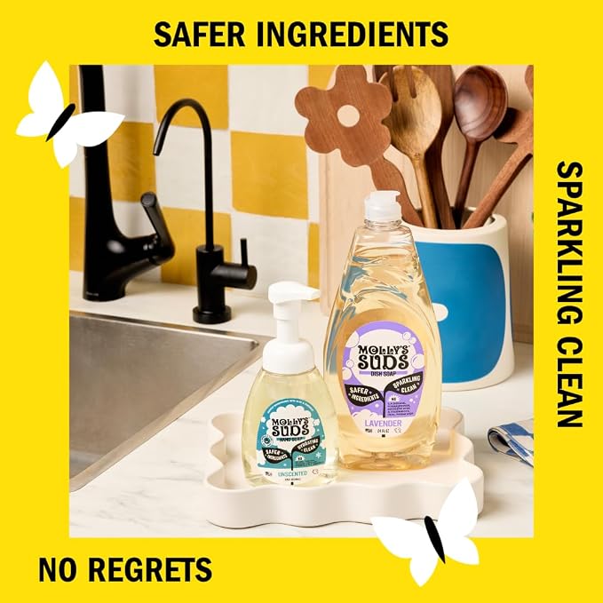 Molly's Suds Liquid Dish Soap | Clean, Simple Ingredients | Extra Scrubbing Power | Lavender Scent, 24 oz - 2 Pack