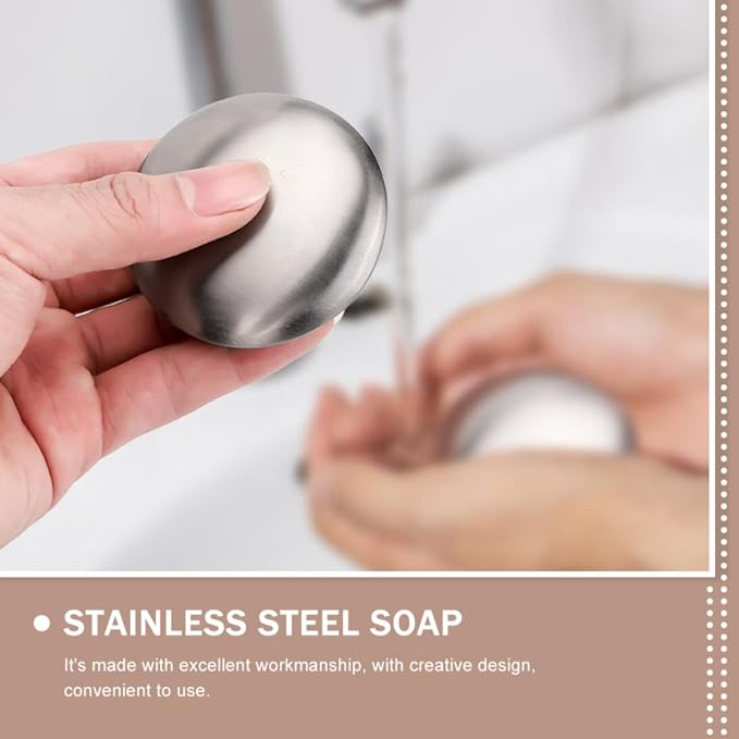 LIOOBO Stainless Steel Soap for Kitchen Odor Removal, Creative Round Design with Smooth Surface and No Burrs, Effective Stainless Steel Deodorant Soap for Fridge and Food Smell