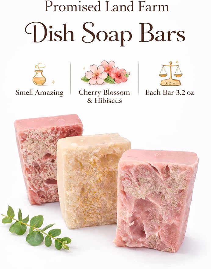 Cherry Blossom & Hibiscus Dish Soap Bars 3 Pack-Natural Solid Dish Soap, Coconut & Castor Oil, Fragrance Oil, Mica- Eco-Friendly Zero-Waste Cleaning (3.2 oz Bars)