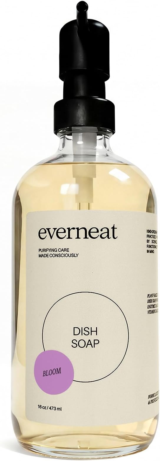 Everneat Ultra-Concentrated Dish Soap (Bloom) | Lavender, Clary Sage, Copaiba & Orange EO | Plant-Based, Cuts Grease, For Handwash + Dishwasher| Eco-Friendly, Refillable Glass Bottle (16oz)