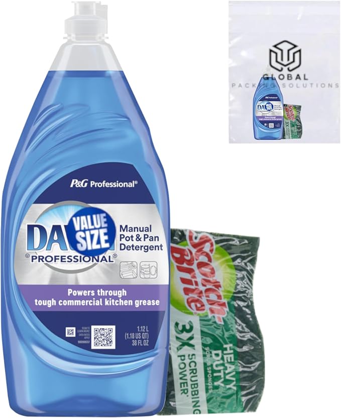 Dawn Professional Manual Pot & Pan Commercial Dish Soap, Original, 38 Fl Oz bundled with Heavy Duty Scotch Brite Sponge