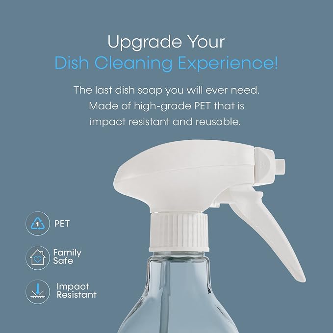 Eversoft Foaming Jet Dish Soap Spray Trigger Bottle for kitchen/bathroom/office/RV/Airbnb, 350 ml (12.0 oz), Sealed Refill Cartridges Sold Separately, Clear