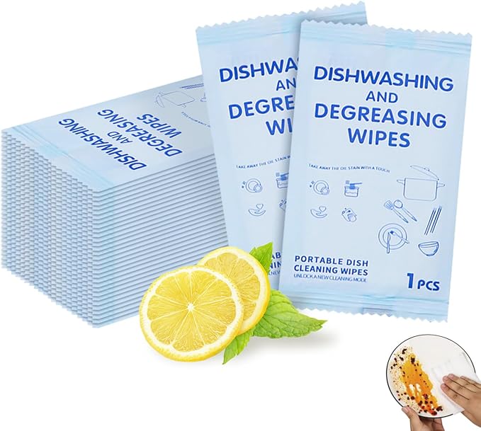 Portable Cleaning Wipes, 100 Count Dish Soap Disposable Wipes | Individually Wrapped Dish Wipe for Travel and Camping Quick Cleaningups
