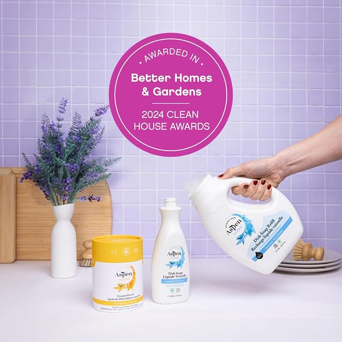 AspenClean Dish Soap & Refill | Lavender & Lemongrass | 64 fl oz | EWG Verified | Liquid Dishwashing Detergent | Non-Toxic | 100% Natural | Refills Over 3.5 Standard Bottles