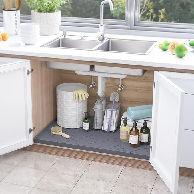 SIKADEER Under Sink Mat Waterproof 34" x 22", Silicone Mat Kitchen Drawer Shelf - Image 2