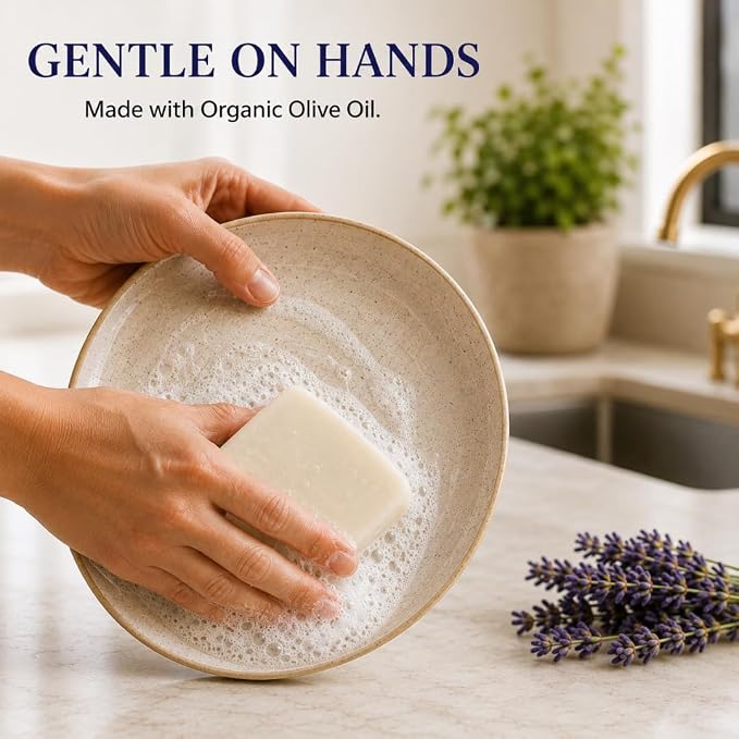 KELEBS 2 Dish Soap Bars | Lavender Essential Oil Formula | Natural & Organic Ingredients | Gentle on Hands | For Plant-Based Kitchens & Light Dishwashing | Biodegradable | No Overpour | Value Pack