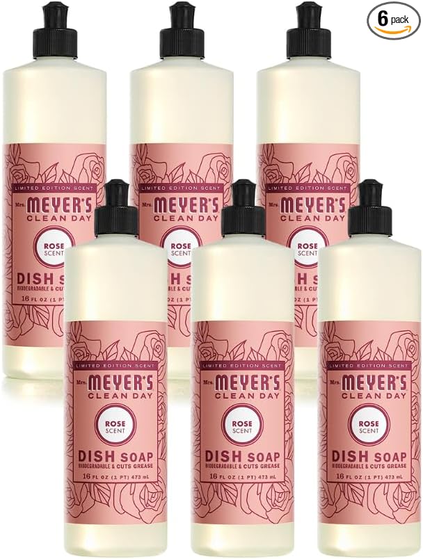 Mrs. Meyer's Liquid Dish Soap Rose Scented, 16 OZ. (Pack of 6)