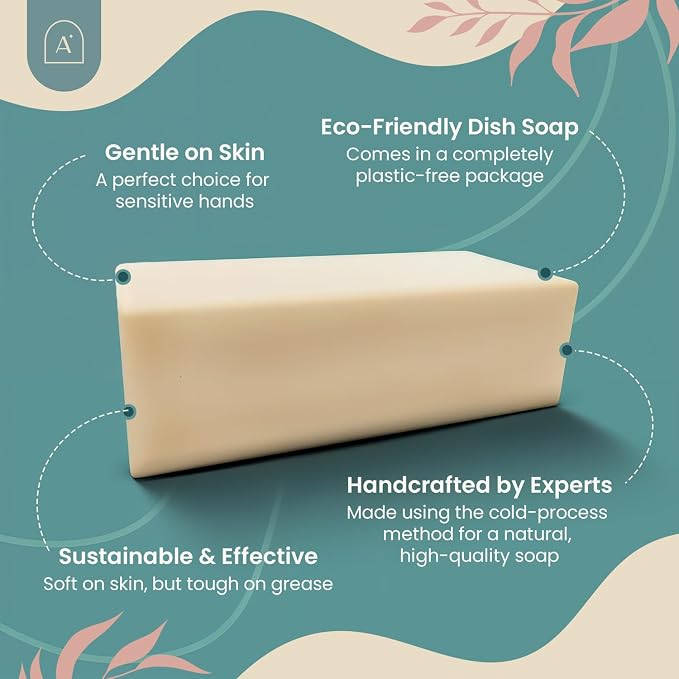 Natural Dish Soap Bar, Cleaning Dishes Solid Block for Kitchen - Organic Biodegradable Dishwashing, only 5 Ingredients, Gentle on Hands - Citrus Scent (3 Pack, 19oz)