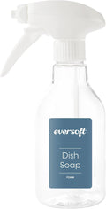 Eversoft Foaming Jet Dish Soap Spray Trigger Bottle for kitchen/bathroom/office/RV/Airbnb, 350 ml (12.0 oz), Sealed Refill Cartridges Sold Separately, Clear