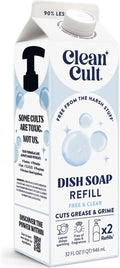 Cleancult Dish Soap Liquid Refill (32oz, 1 Pack) - Plant Based Cleaning Power - Dish Soap that Cuts Grease & Grime - Free of Harsh Chemicals - Uses 90% Less Plastic - Free & Clear