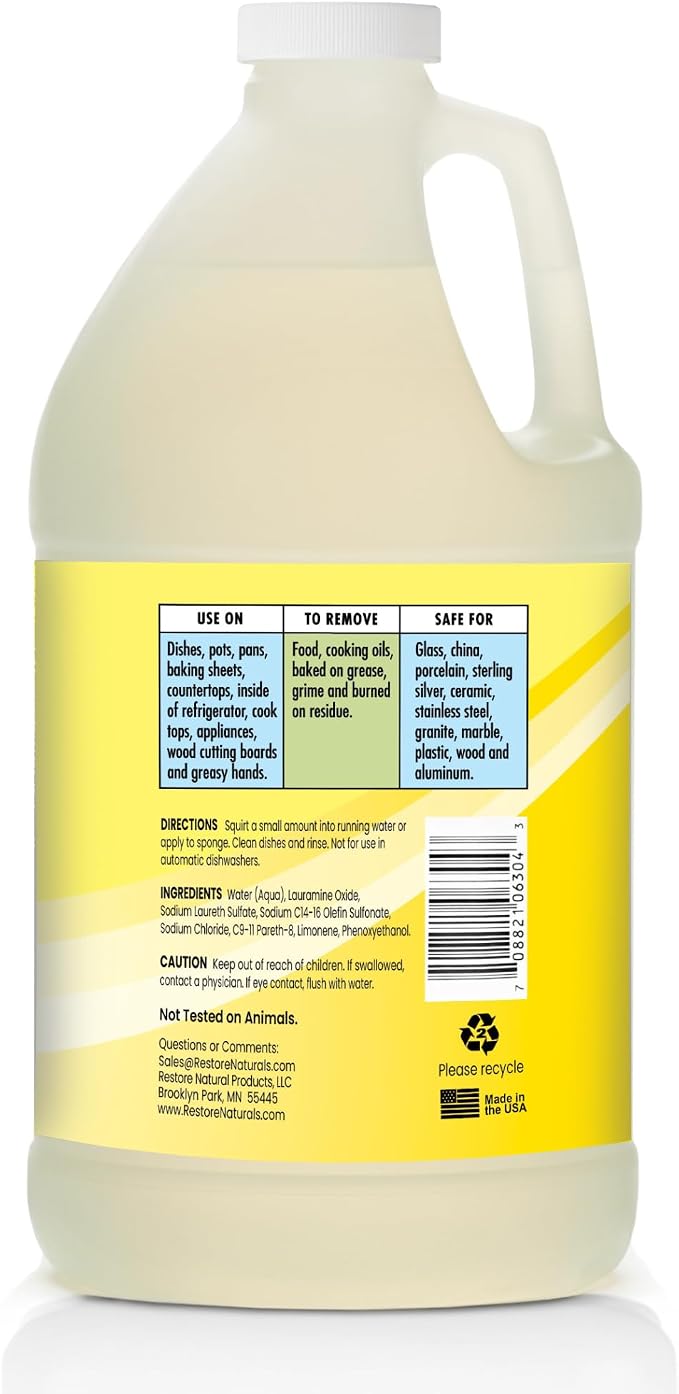 Restore Naturals Non Toxic Liquid Dish Soap - 64 Fl Oz - Plant Based | Biodegradable | Gentle Formula | Cruelty Free | Made in the USA - 2 Pack