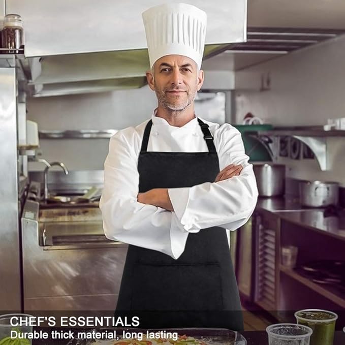 Jubatus 1 Pack Bib Aprons with 2 Pockets Cooking Chef Kitchen Apron - Image 4