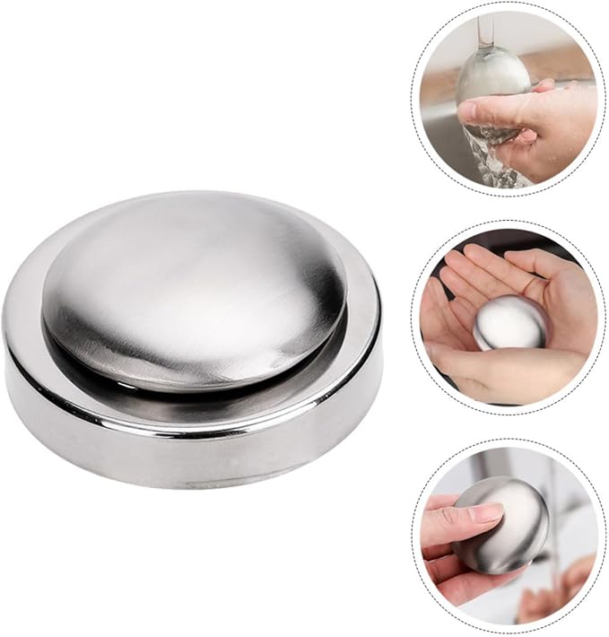 LIOOBO Stainless Steel Soap for Kitchen Odor Removal, Creative Round Design with Smooth Surface and No Burrs, Effective Stainless Steel Deodorant Soap for Fridge and Food Smell