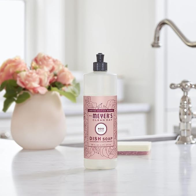Mrs. Meyer's Liquid Dish Soap Rose Scented, 16 OZ. (Pack of 6)