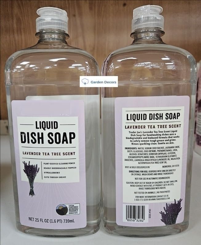Generic Trader Joe’s Liquid Dish Soap Lavender Tea Tree Scent 25fl oz 739ml (Two Bottles)