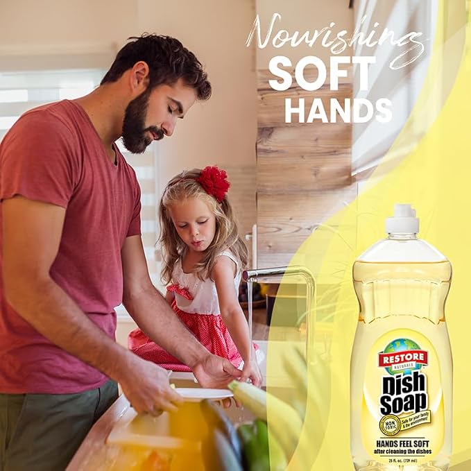 Restore Naturals Non Toxic Liquid Dish Soap - 64 Fl Oz - Plant Based | Biodegradable | Gentle Formula | Cruelty Free | Made in the USA - 2 Pack