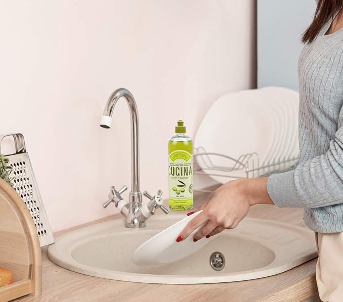 Cucina Fruits & Passion Concentrated Dish Soap, Coriander & Olive Tree, Olive Oil Enriched Liquid Dishwashing Detergent, Vegan & Biodegradable Formula, Refillable Recyclable Bottle,16.9 fl oz (500 ml)