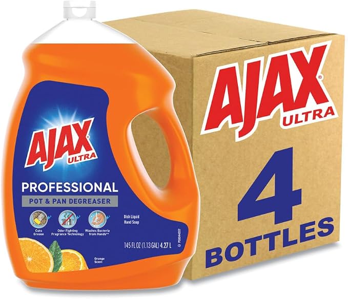 Ajax Ultra Professional Liquid Dish Soap Refill, Orange Scent, 145 fl oz | 4x Grease and Stain Fighting, Dish Detergent, Gentle on Hands, Stuck-On Food Remover, Dishwashing Liquid, Easy-Flip Cap,