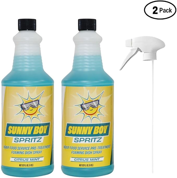Apter Industries Sunny Boy Spritz | Heavy-Duty Foaming Dish Spray | Tackles Grease & Food Debris | Pre-Treatment Cleaner | Over 1500 Sprays per Bottle | Citrus Mint