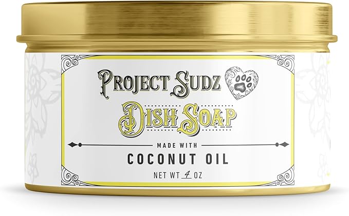 Project Sudz Solid Dish Soap | Made with Coconut Oil | 4 oz Reusable Tin or 2 Pack Refill | Zero Waste, Long-Lasting, Non-Toxic Grease Cutter (2 Pack Refill in Box)