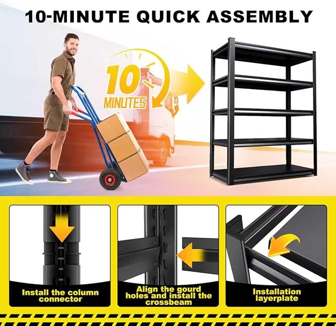 Set of 9 71"H Garage Shelving-2050LBS 5 Tier Storage Shelves, Adjustable Heavy - Image 6