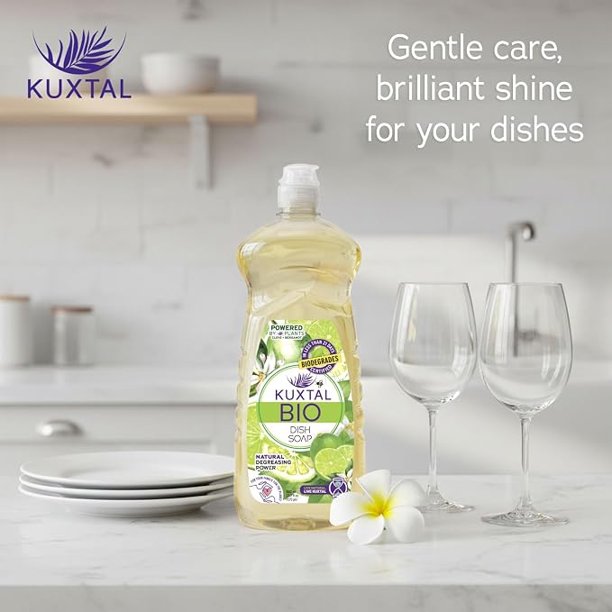 KUXTAL Dish Soap 3 Pack – Gentle on Hands, Powerful Grease Cutting, Biodegradable Plant-Based Formula for Hand Washing, Natural Citrus Scent, 27.7 fl oz Each