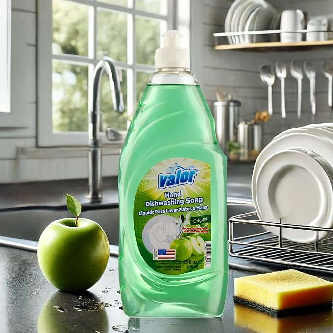 Valor Dishwashing Liquid, 25 fl oz – Dish Soap for Kitchen & Bathroom, Grease-Fighting, Gentle on Hands, Fast Rinse, Eco-Friendly Biodegradable Formula (25 fl oz (Pack of 12), Original)