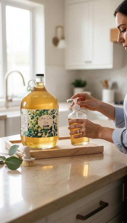 Butterfly&Bee Natural Dish Soap, Liquid, Castile Soap with Lemongrass, Plant-Based, Dye-Free, Bulk 1 Gallon Glass Jug
