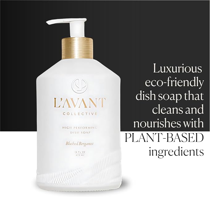 L'AVANT Collective The Sink-Side Care Duo, Natural Luxury Dish Soap 16 Fl Oz with Moisturizing Hand Lotion 10 Fl Oz, Plant-Based Formulas in Refillable Glass Pump Bottles, Blushed Bergamot