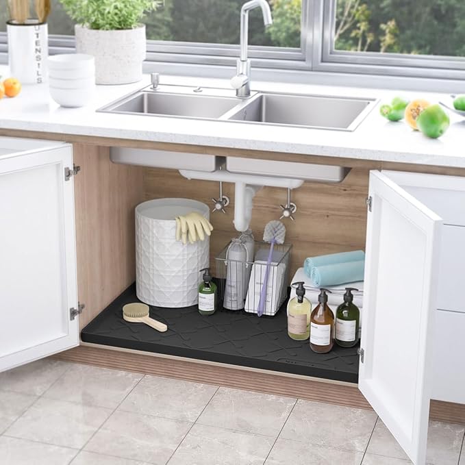 SIKADEER 31" x 22" Under Sink Mat Waterproof, Silicone Mat Kitchen Drawer Shelf - Image 2