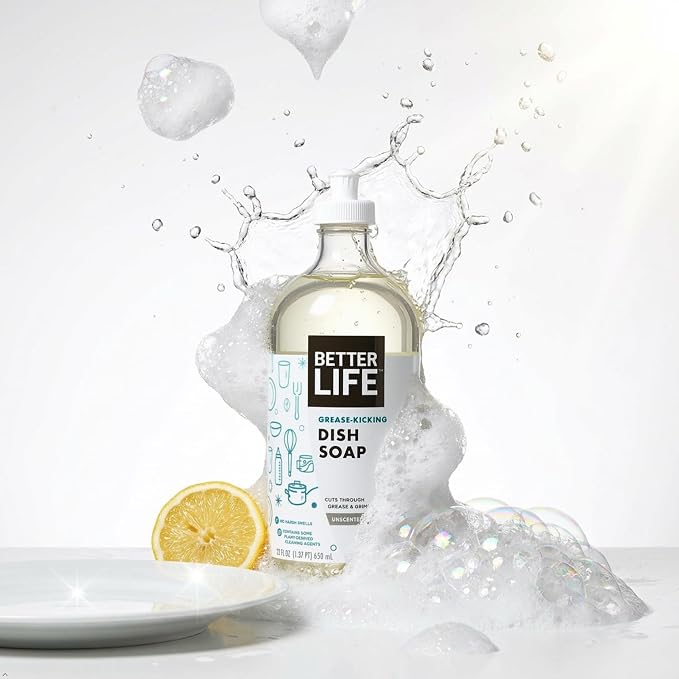 Better Life Liquid Dishwashing Soap for Home & Kitchen Sink - No Gloves Required Kitchen Soap for Sensitive Skin, Unscented, 22 Fl Oz