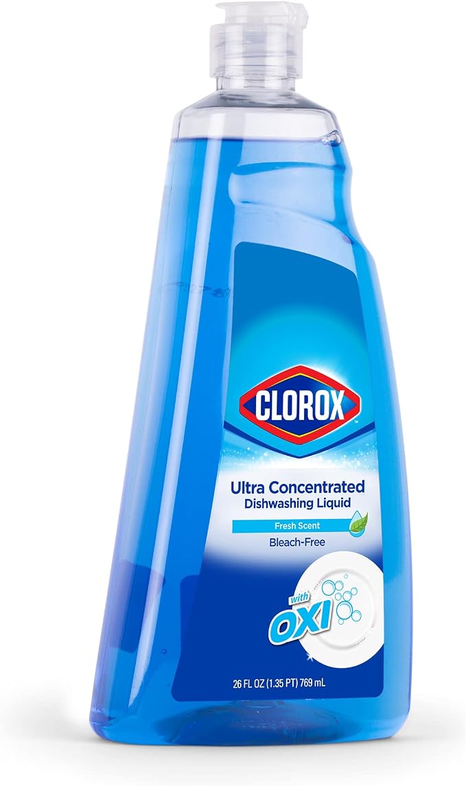 Clorox Ultra Concentrated Dish Soap with OXI, Fresh Scent, 26 Fl Oz | Bleach-free formula, dermatologist tested, cuts grease on contact, tough on baked-on stains