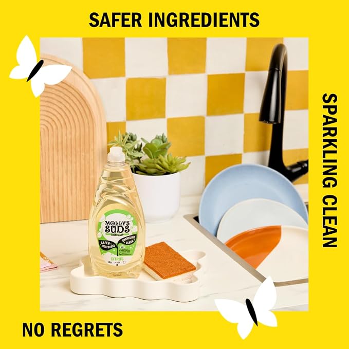 Molly's Suds Liquid Dish Soap | Clean, Simple Ingredients | Extra Scrubbing Power | Citrus Scent, 24 oz - 2 Pack
