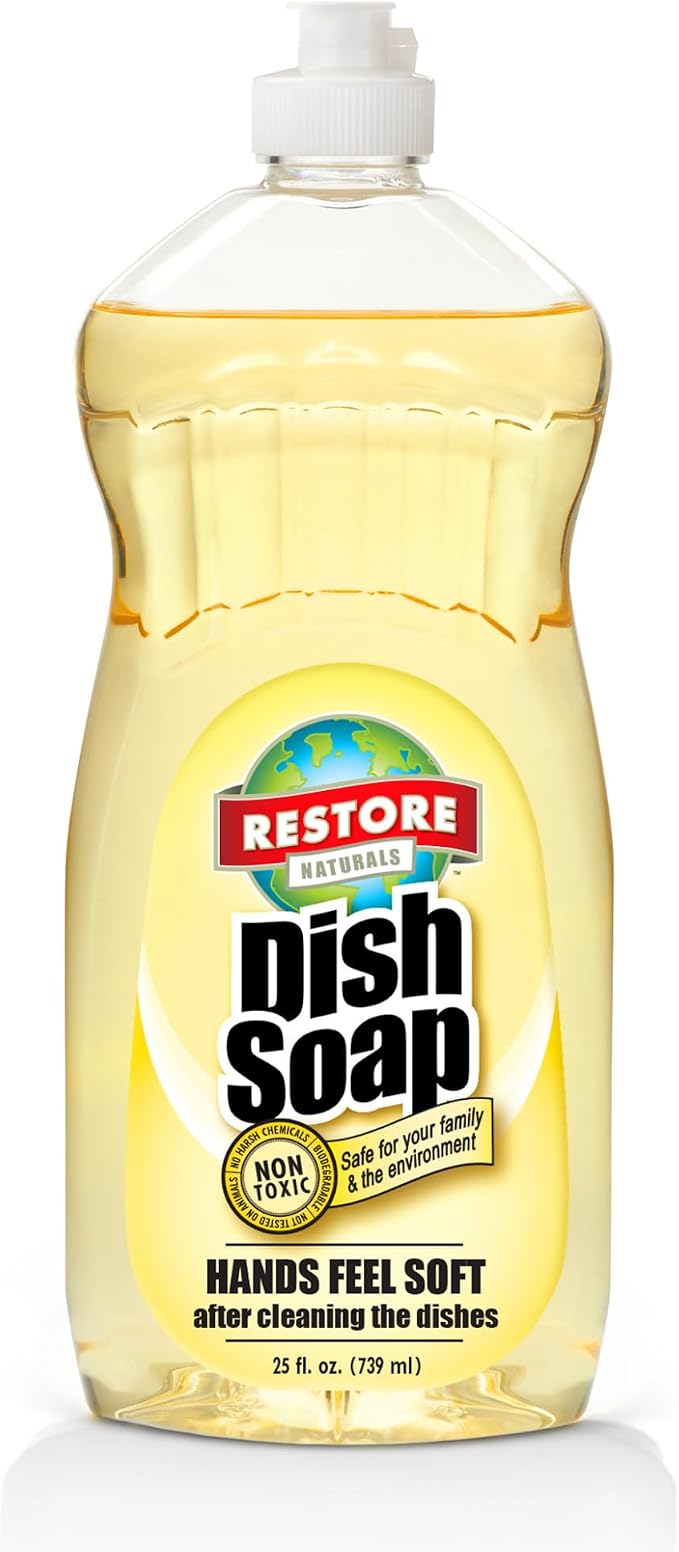 Restore Naturals Non Toxic Liquid Dish Soap - 25 Fl Oz - Plant Based | Biodegradable | Gentle Formula | Cruelty Free | Made in the USA - 2 Pack