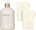 L'AVANT Collective The Ultimate Dish Wash Duo, Natural Luxury Dish Soap 16 Fl Oz with Refillable Glass Pump Bottle & 2 Loofah Dish Sponges for Pots, Pans, Dishes and Kitchen Cleaning, Ambre Santal