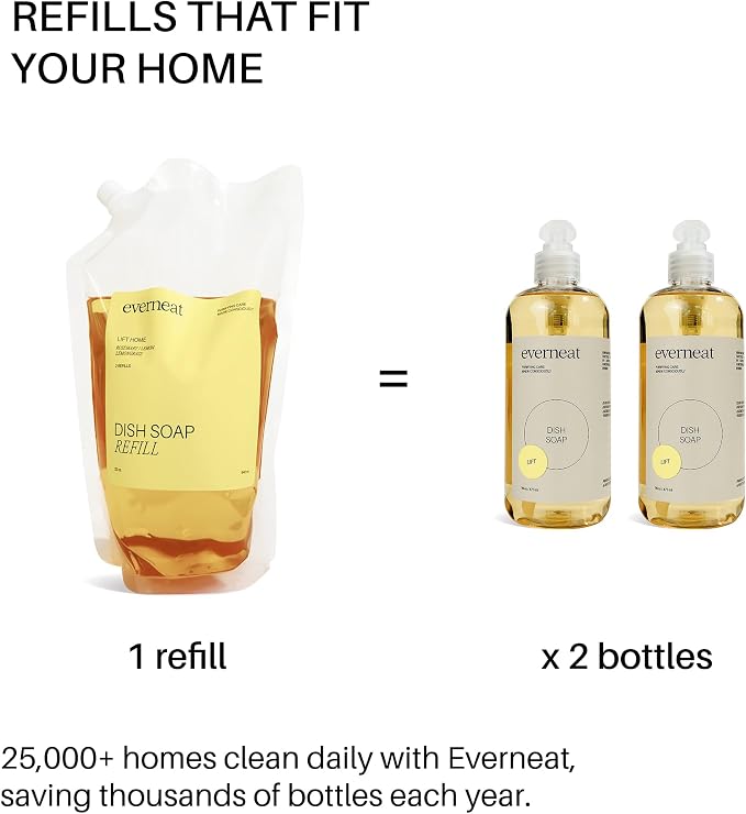 Everneat Liquid Dish Soap Refill | Plant-Based Non-Toxic Dishwashing Liquid with Enzymes | Grease-Cutting Kitchen Soap | 2 refills 16oz – Lift (Citrus)