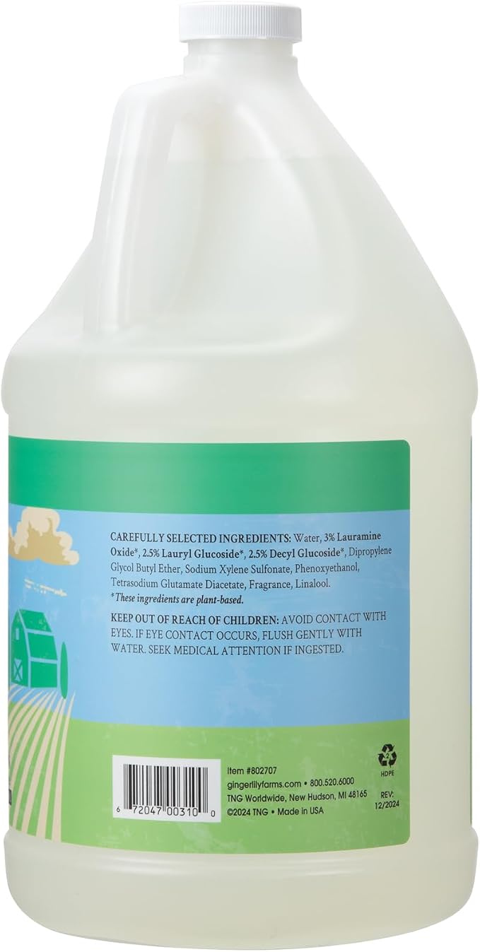 Ginger Lily Farms Botanicals Plant-Based Foaming Spray Dish Soap, Concentrated Formula with Max Grease Cleaning Power, Cruelty-Free, Basil Scent, 1 Gallon (Pack of 4)