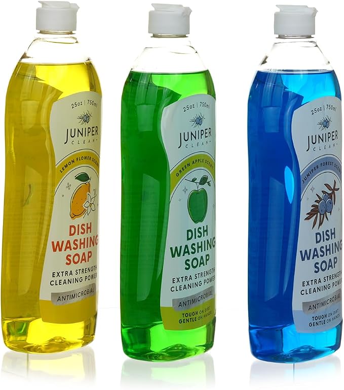Juniper CLEAN, Dish Soap, Lemon & Apple & Forest Scent, Liquid Dish Washing Soap Squeeze Bottle 25 Fl Oz (Pack of 6)