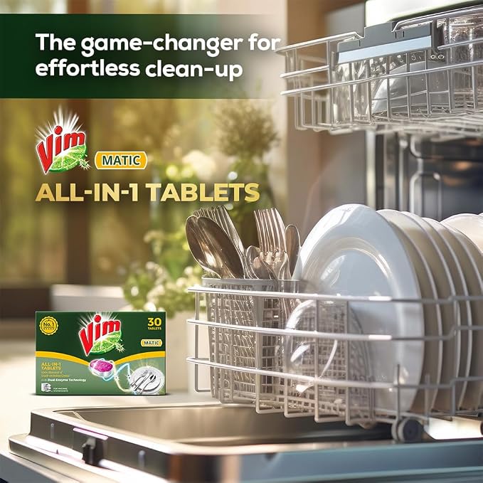 Vim Matic Dishwasher All-In-One Tablets (Pack of 30) I Removes Tough Indian Grease I Designed By India's No.1 Dishwashing Brand.