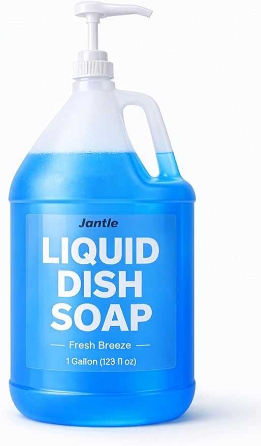 Jantle Dish Soap Bulk 1 Gallon (4 Pack) with Pumps – Liquid Dishwashing Soap Refill, Heavy Duty Grease Cleaner, Long Lasting Dish Detergent for Kitchen, Restaurant & Commercial Use