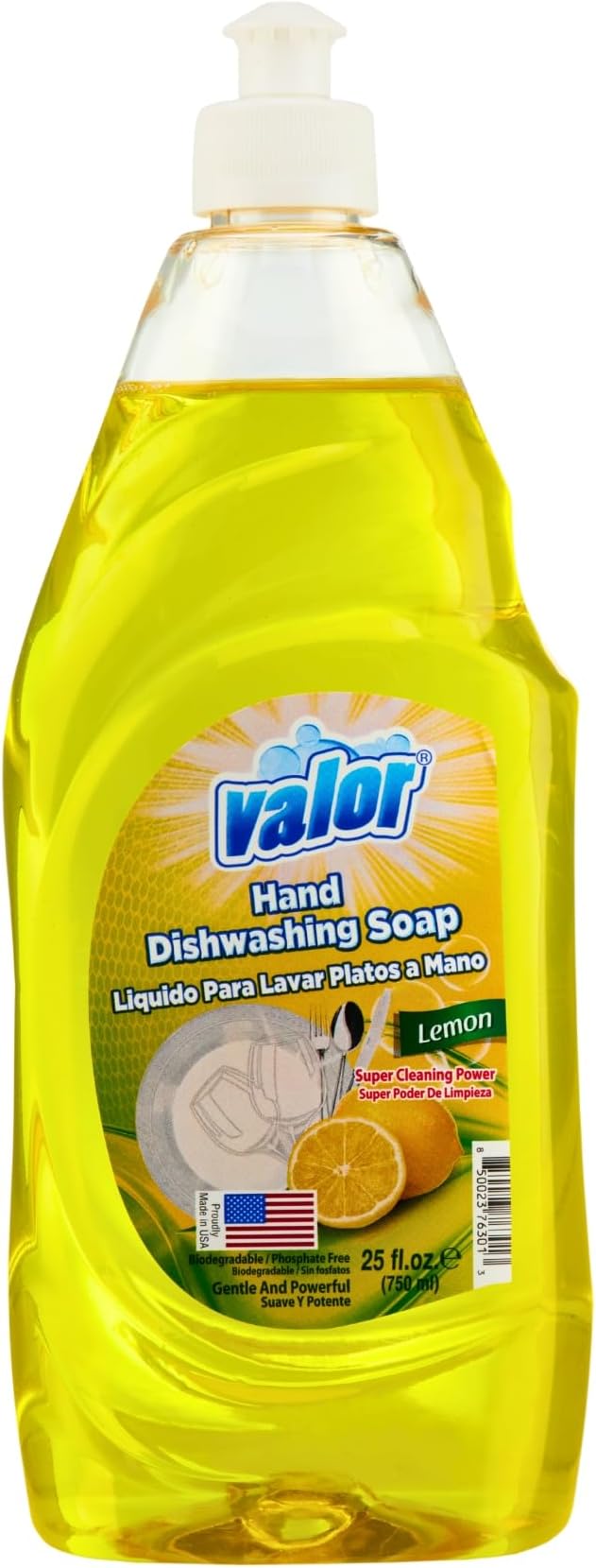 Valor Dishwashing Liquid, 25 fl oz – Dish Soap for Kitchen & Bathroom, Grease-Fighting, Gentle on Hands, Fast Rinse, Eco-Friendly Biodegradable Formula (25.5 oz (Pack of 6), Lemon)