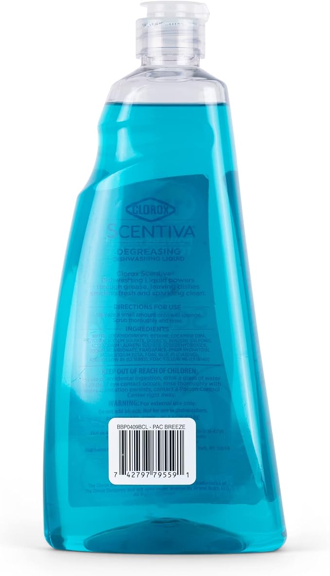 Clorox Scentiva Liquid Dish Soap, Pacific Breeze & Coconut, 26 Fl Oz, 2-Pk | Ultra-concentrated formula, bleach-free, cuts through food residue, gentle on hands