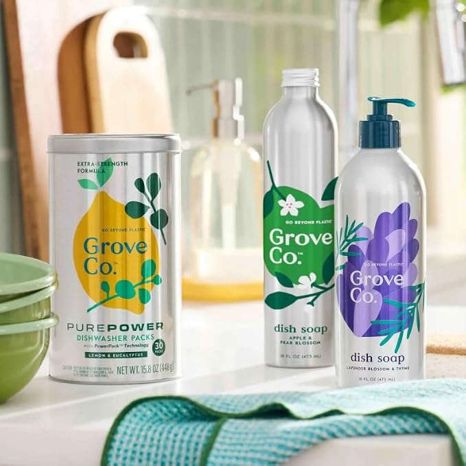 Grove Co. Dish Soap Refill, 1 x 16 fl oz Refill, Apple & Pear Blossom | Plastic-Free; Removes Stuck on Food; USDA Biobased; 98% plant-based ingredients; Natural Fragrance