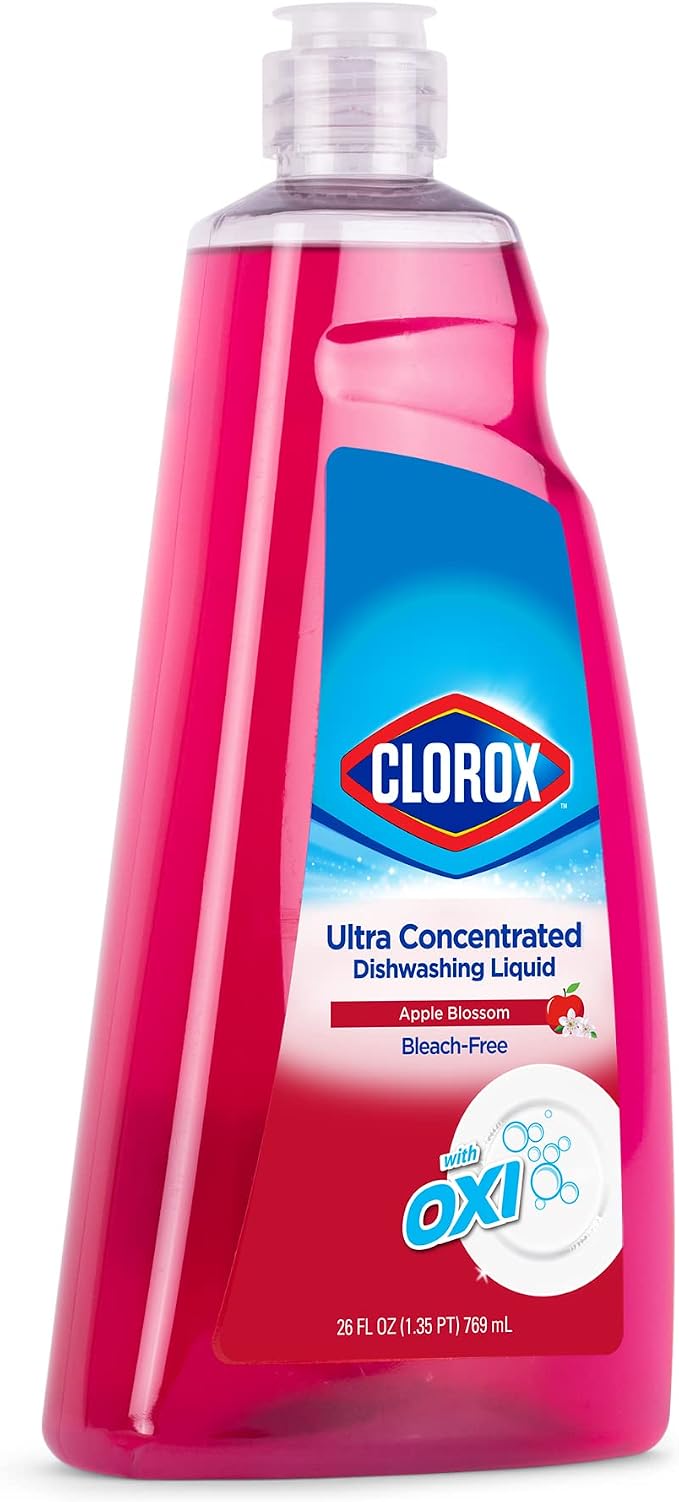 Clorox Ultra Concentrated Dish Soap with OXI, Apple Blossom, 26 Fl Oz | Bleach-free formula, dermatologist tested, cuts grease on contact, tough on baked-on stains