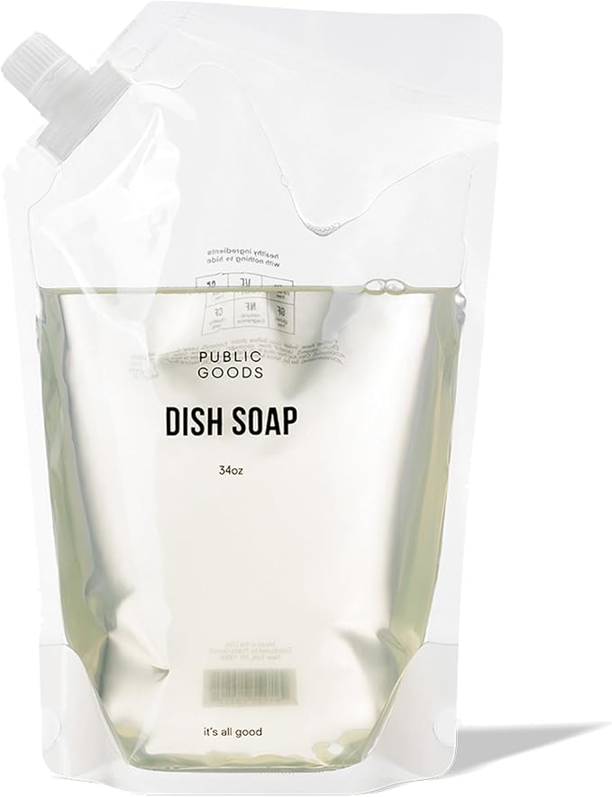 Public Goods Natural Dish Soap | Kitchen Soap | Plant-Based & Vegan Friendly | Clear Dish Detergent Liquid | Concentrated | Made in USA | Mandarin Basil | 34 Fl Oz Refill