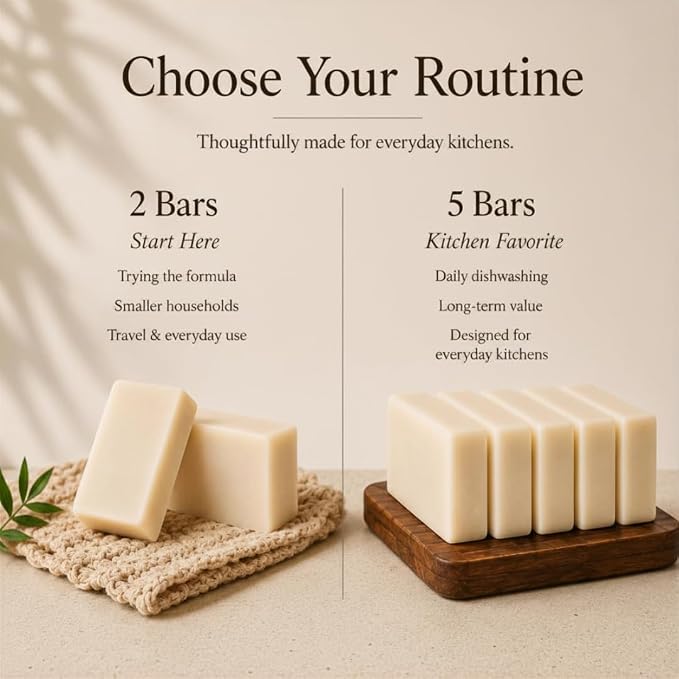 KELEBS Unscented Natural Dish Soap Bar, Organic Coconut, Non-Toxic, 5-Pack