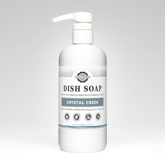 Rustic Strength Natural Dish Soap, Crystal Creek Scent, Plant-Derived Ingredients, SLS Free, 16 fl oz