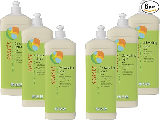 Sonett Organic Dishwashing Liquid Organic 100% Biodegradable Lemon, 34 Fl.Oz (Pack of 6) Certified Organically GrownCer