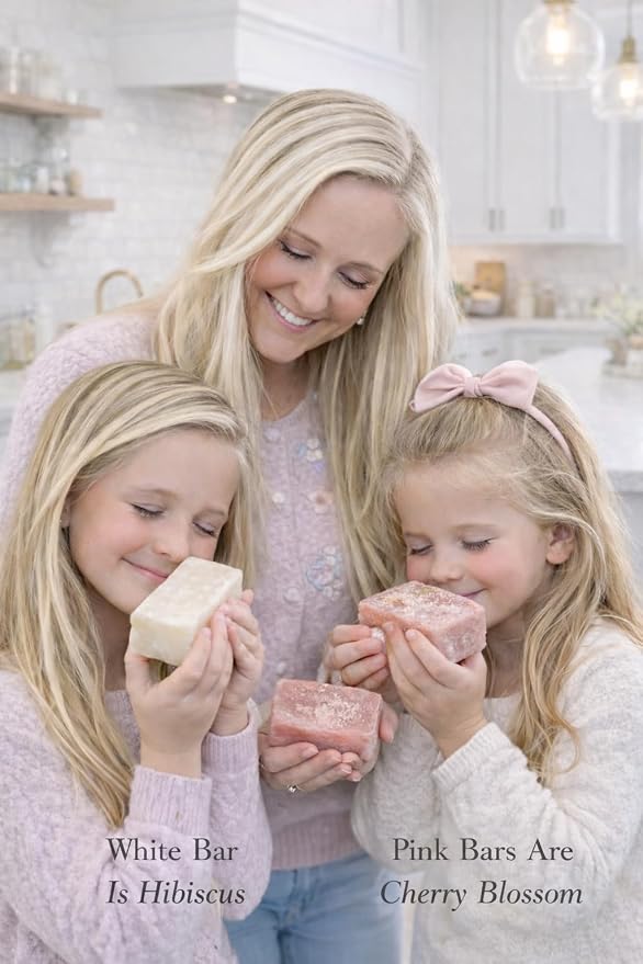 Cherry Blossom & Hibiscus Dish Soap Bars 3 Pack-Natural Solid Dish Soap, Coconut & Castor Oil, Fragrance Oil, Mica- Eco-Friendly Zero-Waste Cleaning (3.2 oz Bars)